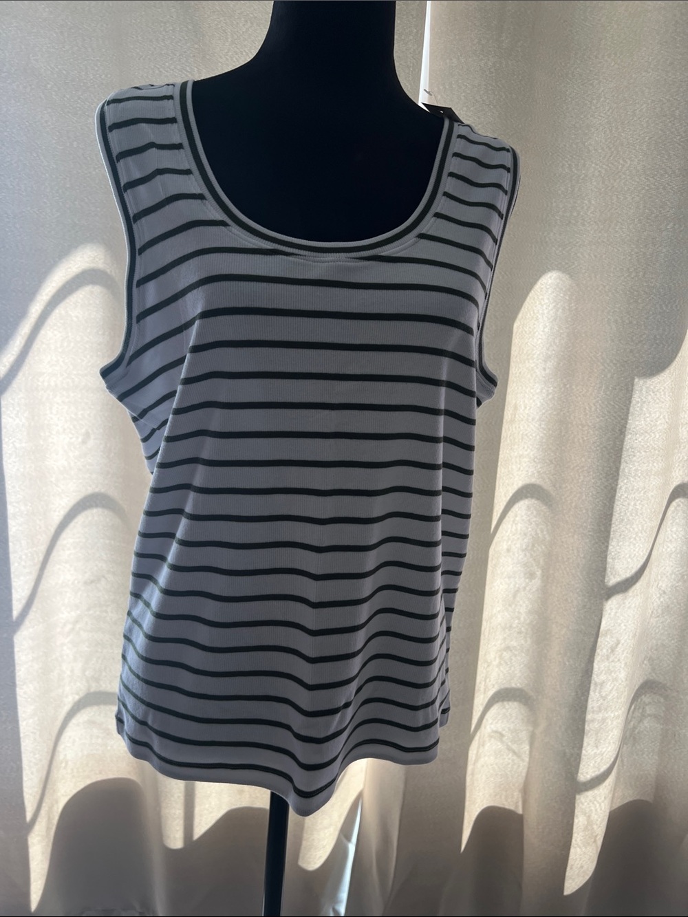 LOFT Black & White Striped Scoop Neck Tank